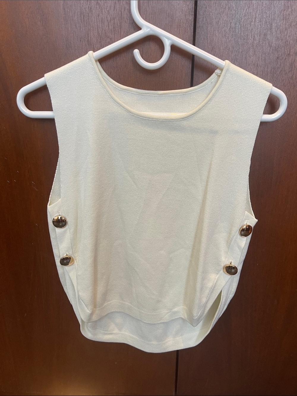 Zara Cream Sleeveless Tank with Side Button Detail